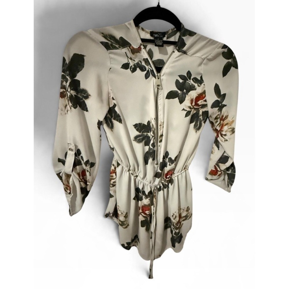 Vtg Rue 21 Y2K Blouse Top Floral Festival Mall Floral Zip cinch Green Small